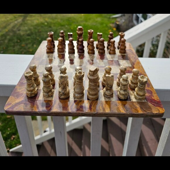 Marble chess set with storage stone chess set handmade chess 12 in chess board - Picture 10 of 15